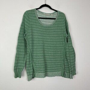 Soft Surroundings Textured Green White Long Sleeve Sweater Top Size Medium